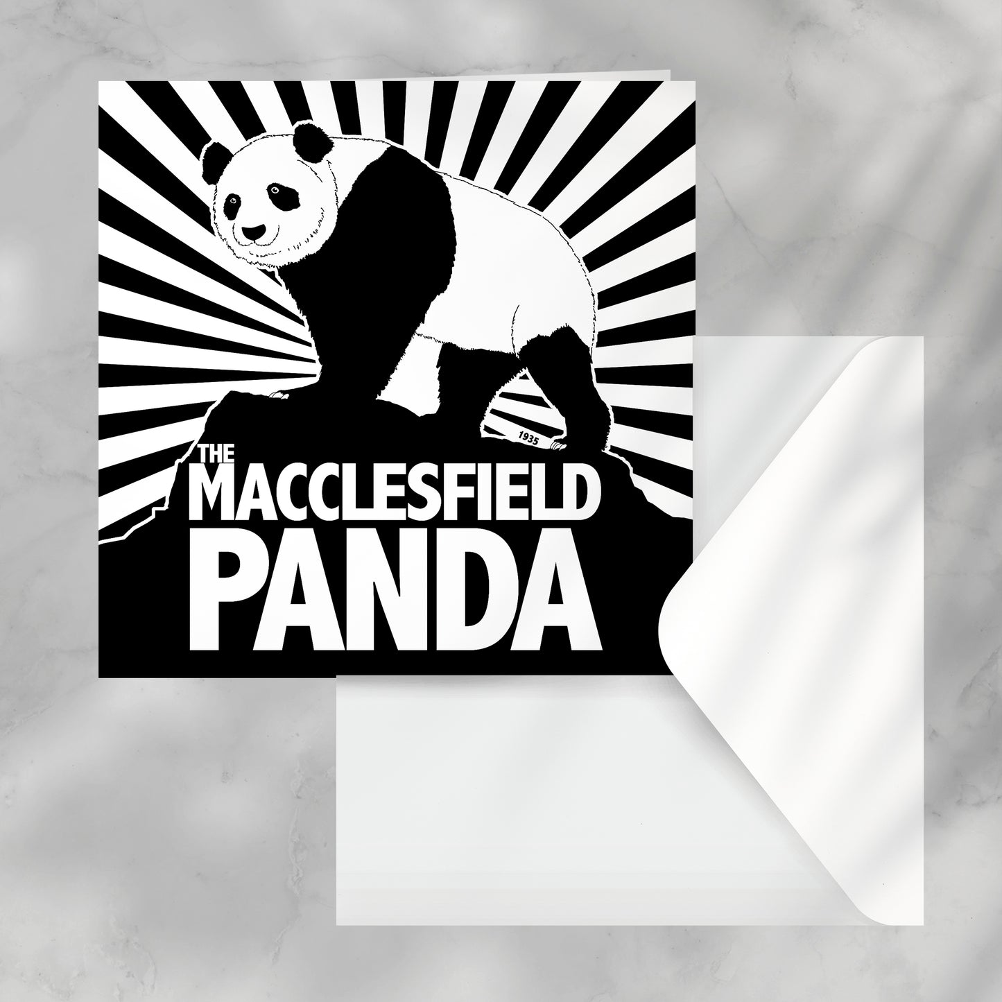Macclesfield Panda Greeting Card, Blank inside.