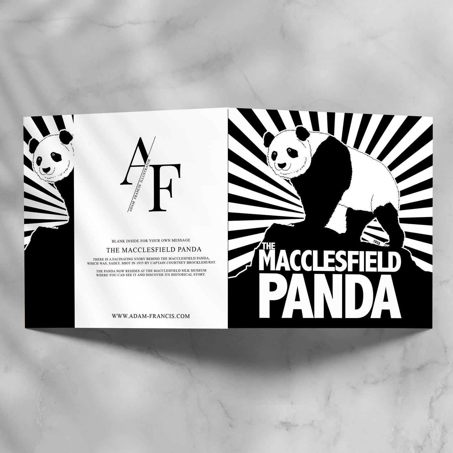 Macclesfield Panda Greeting Card, Blank inside.