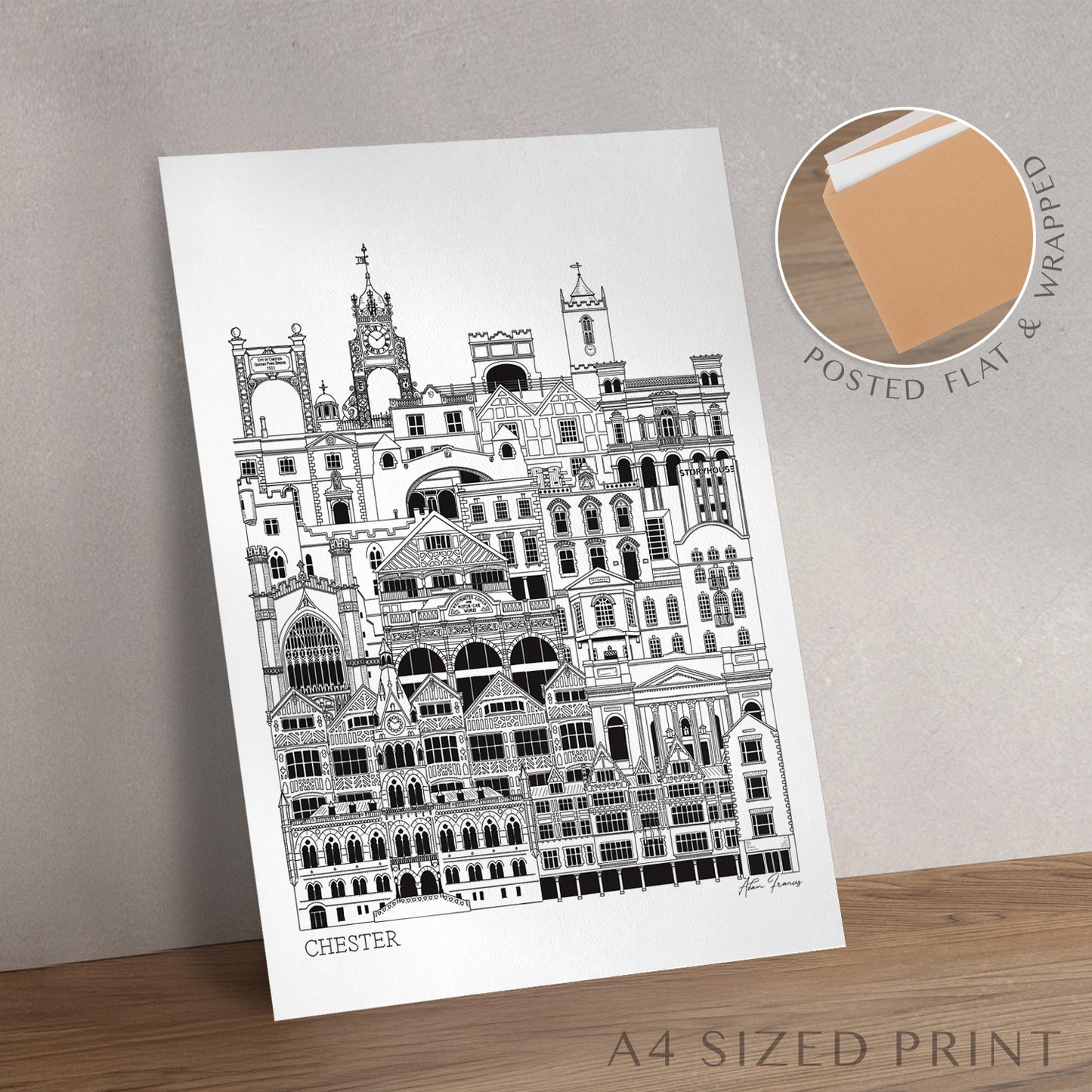 Illustrated Chester landmarks wall art