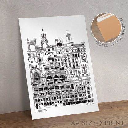 Illustrated Chester landmarks wall art