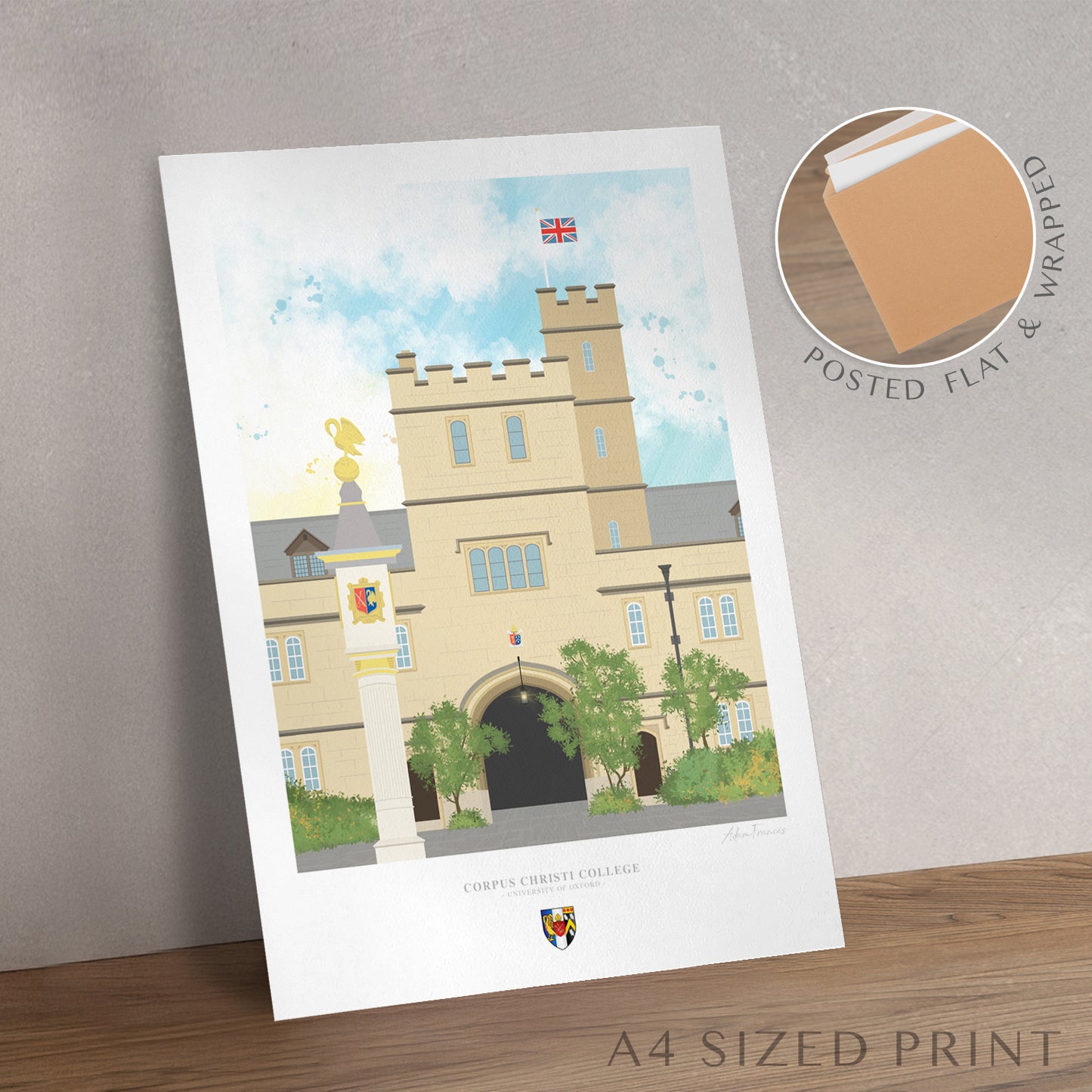 Corpus Christi College Oxford graduation gift wall art