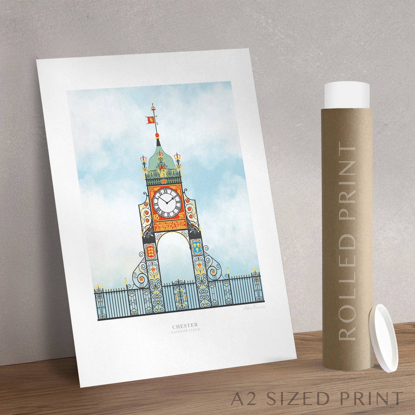 Detailed art print of the Eastgate Clock Chester 