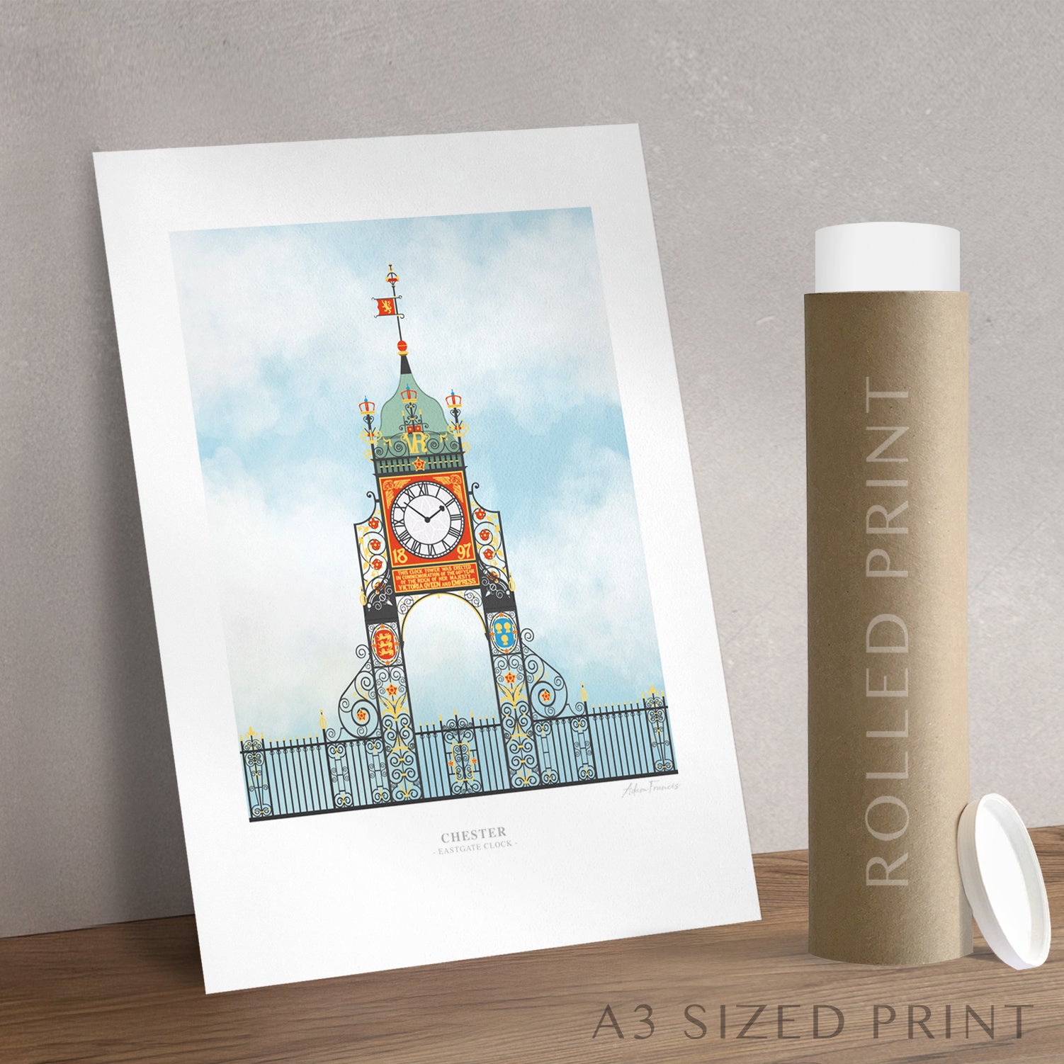 Chester wall art featuring the iconic Eastgate Clock