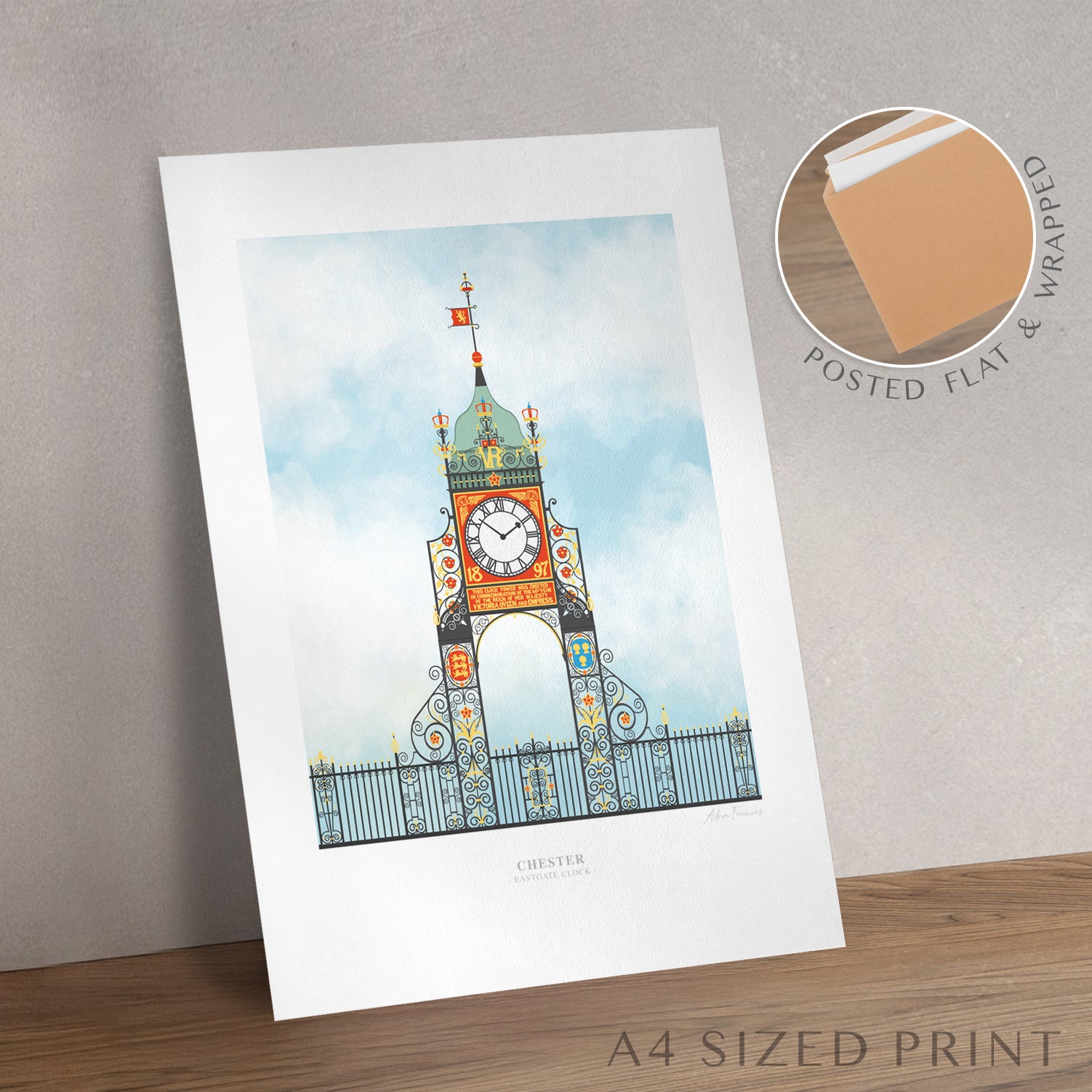 Detailed illustration of the Eastgate Clock Chester landmark