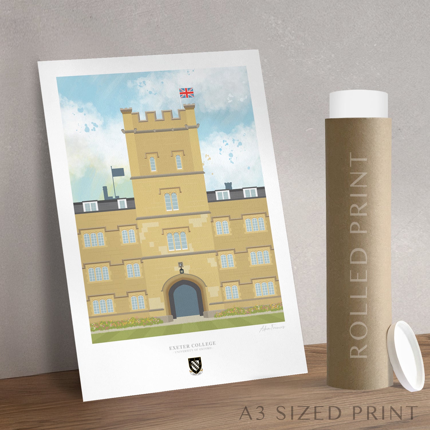 Oxford University Exeter College artwork print