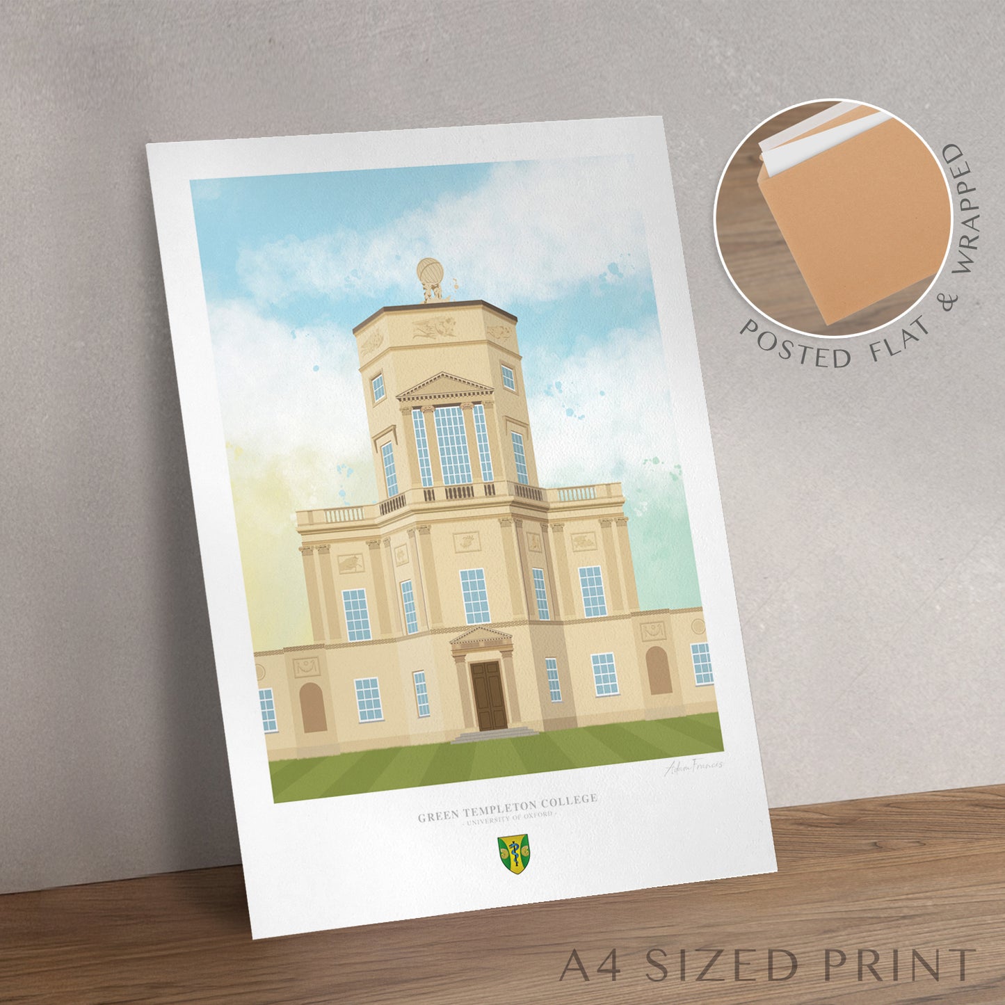 Green Templeton College Oxford graduation gift wall art