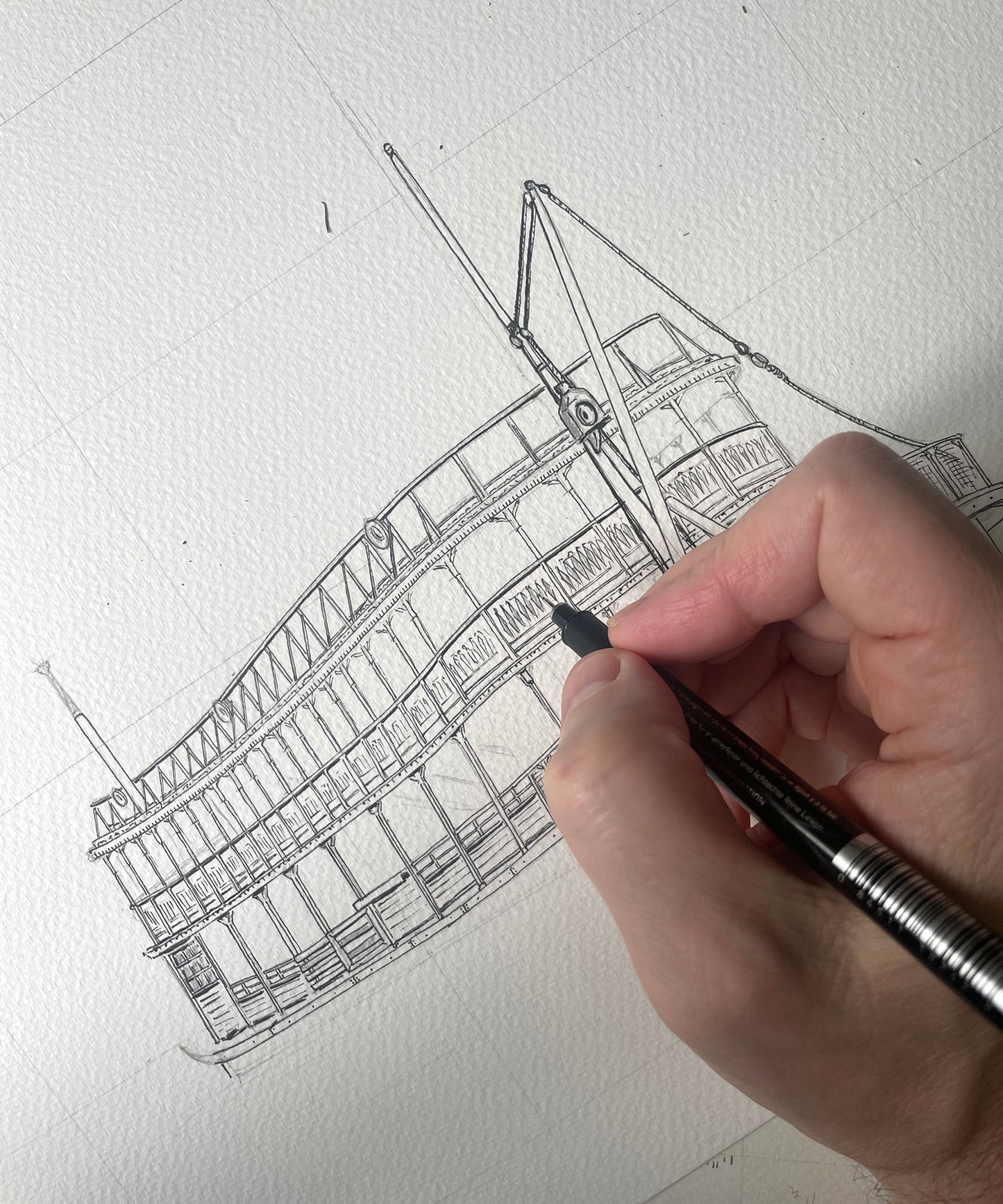 Original LARGE pen & watercolour illustration | Liberty Square Riverboat