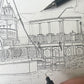 Original LARGE pen & watercolour illustration | Liberty Square Riverboat