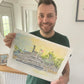Original LARGE pen & watercolour illustration | Liberty Square Riverboat