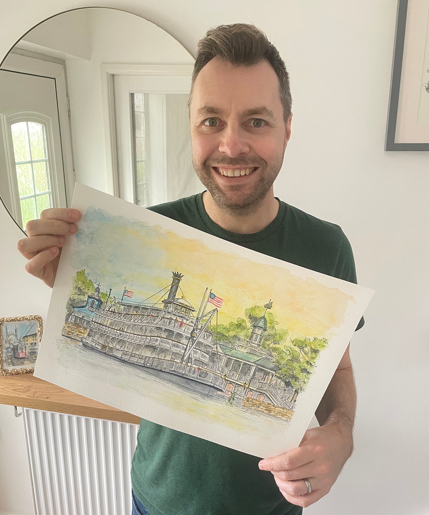 Original LARGE pen & watercolour illustration | Liberty Square Riverboat