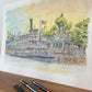 Original LARGE pen & watercolour illustration | Liberty Square Riverboat