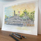 Original LARGE pen & watercolour illustration | Liberty Square Riverboat