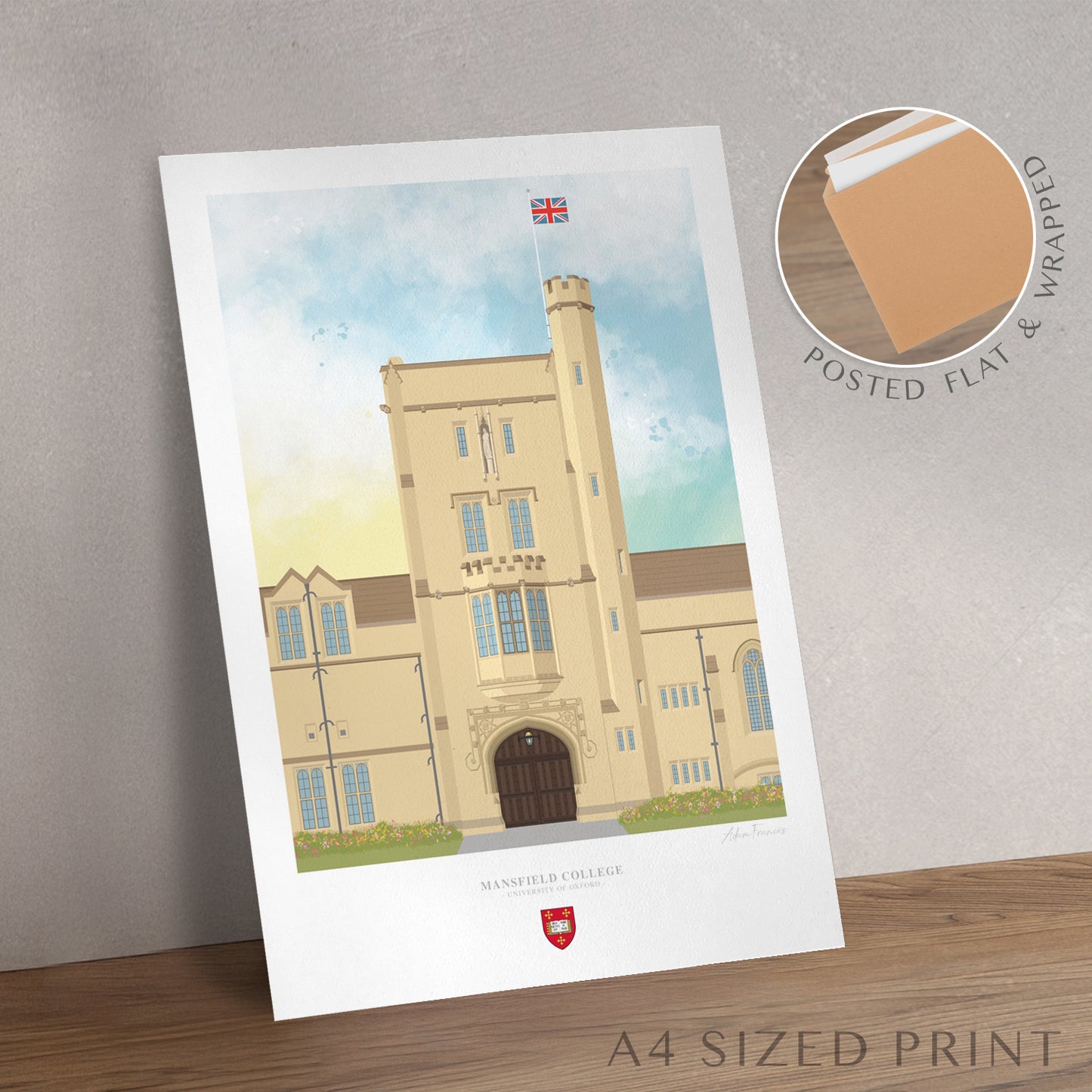 Mansfield College Oxford graduation gift wall art