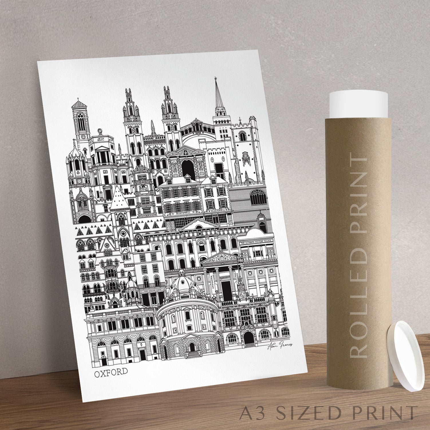 Oxford graduation gift art print of university buildings