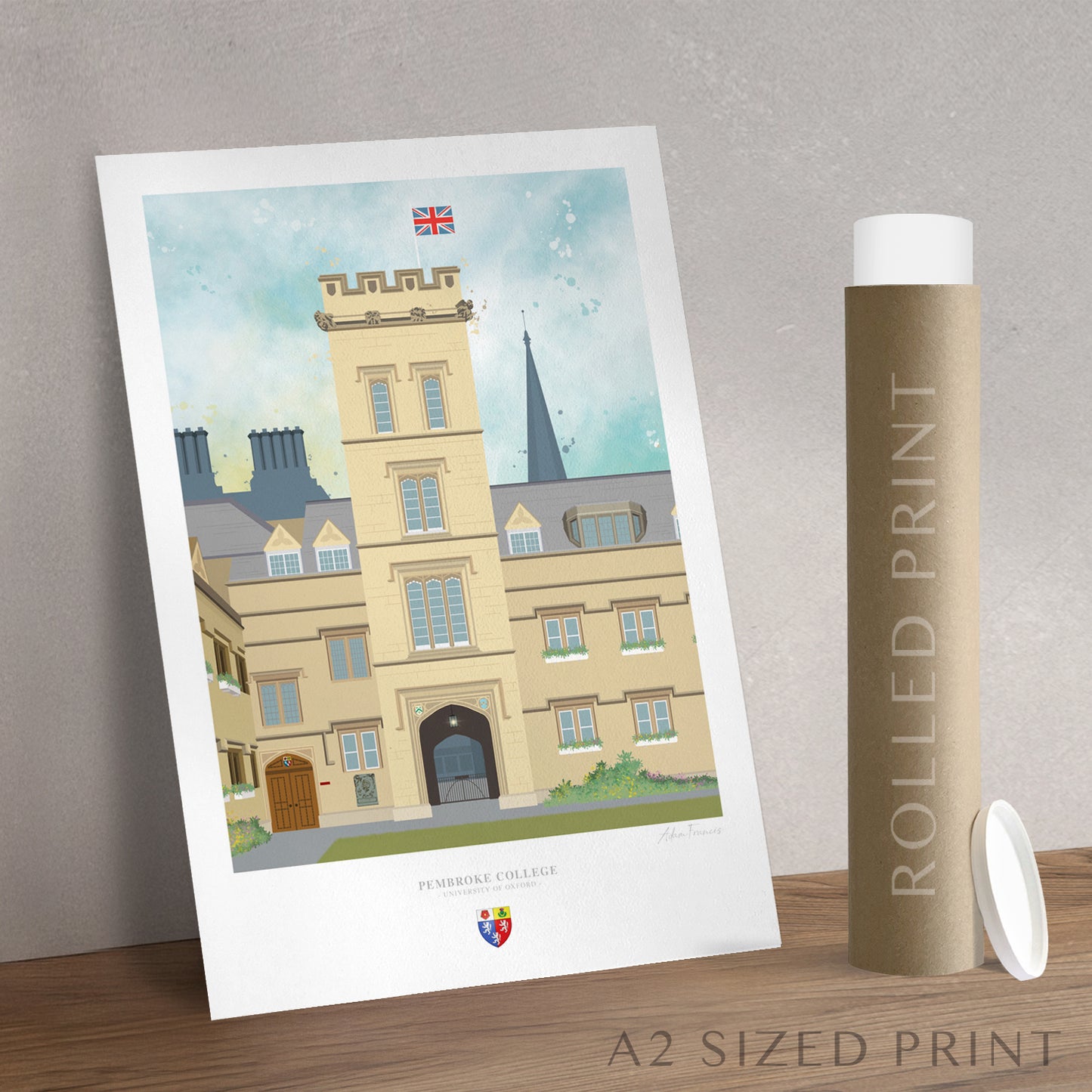 Pembroke College Oxford alumni gift art print