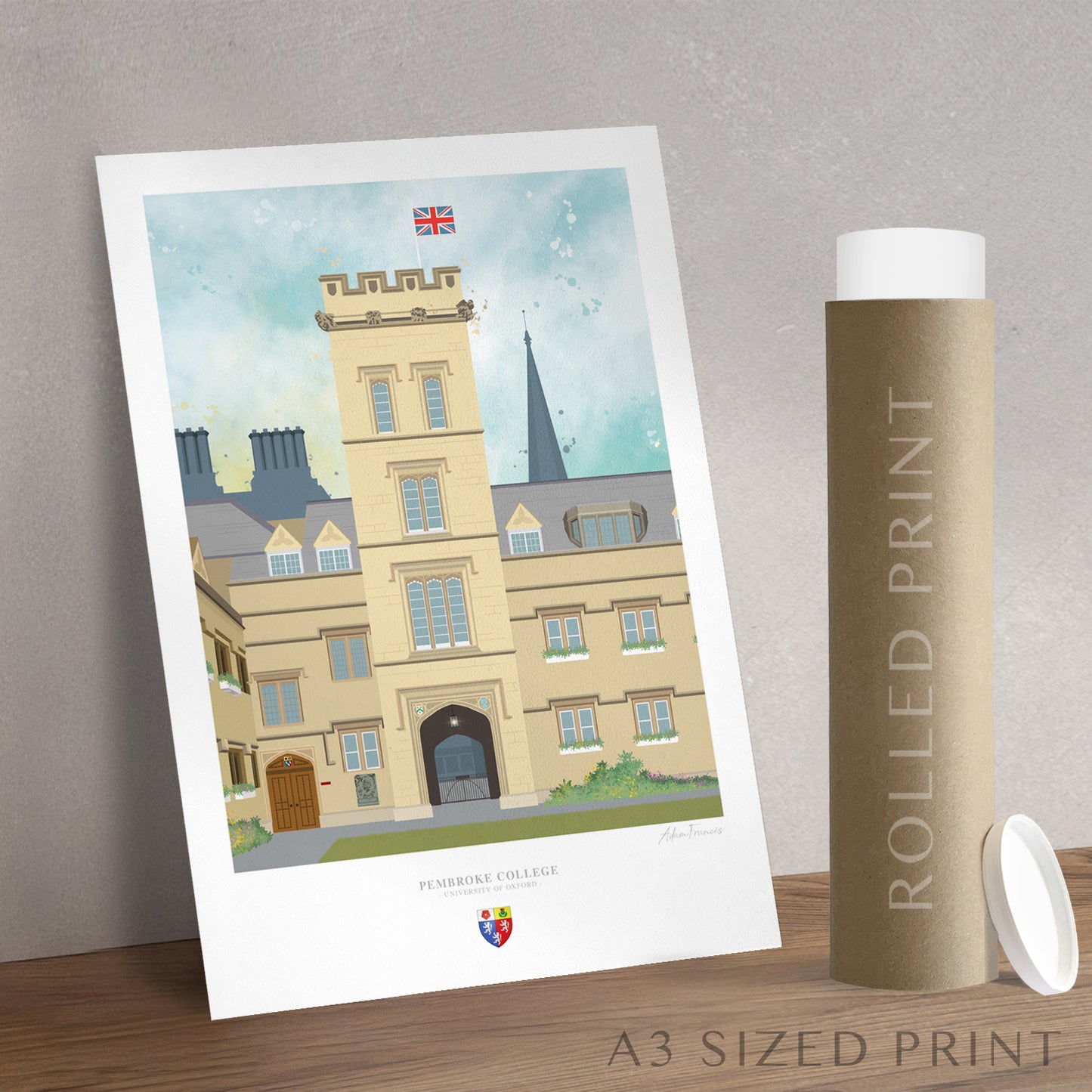 Oxford University Pembroke College artwork print