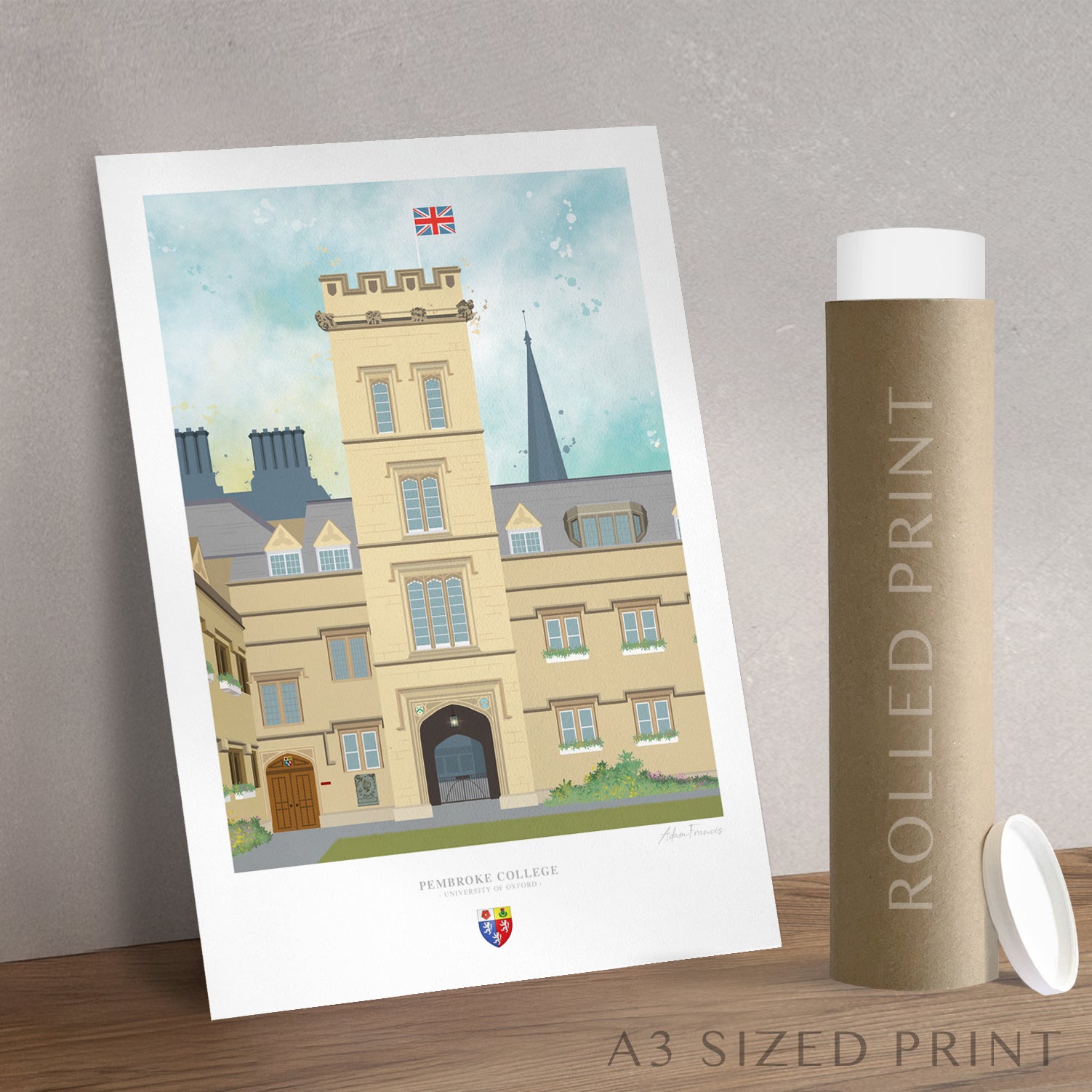 Oxford University Pembroke College artwork print