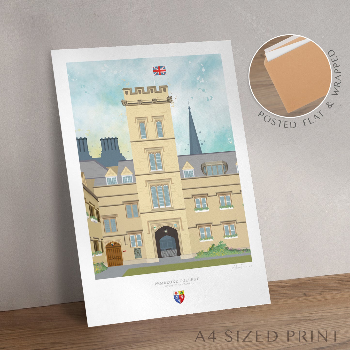 Pembroke College Oxford graduation gift wall art