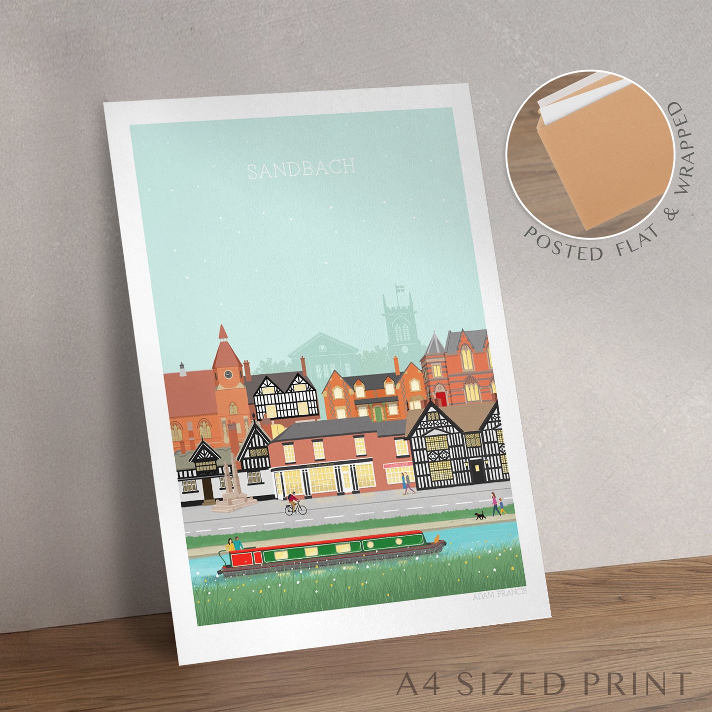 Illustrated Sandbach landmarks wall art