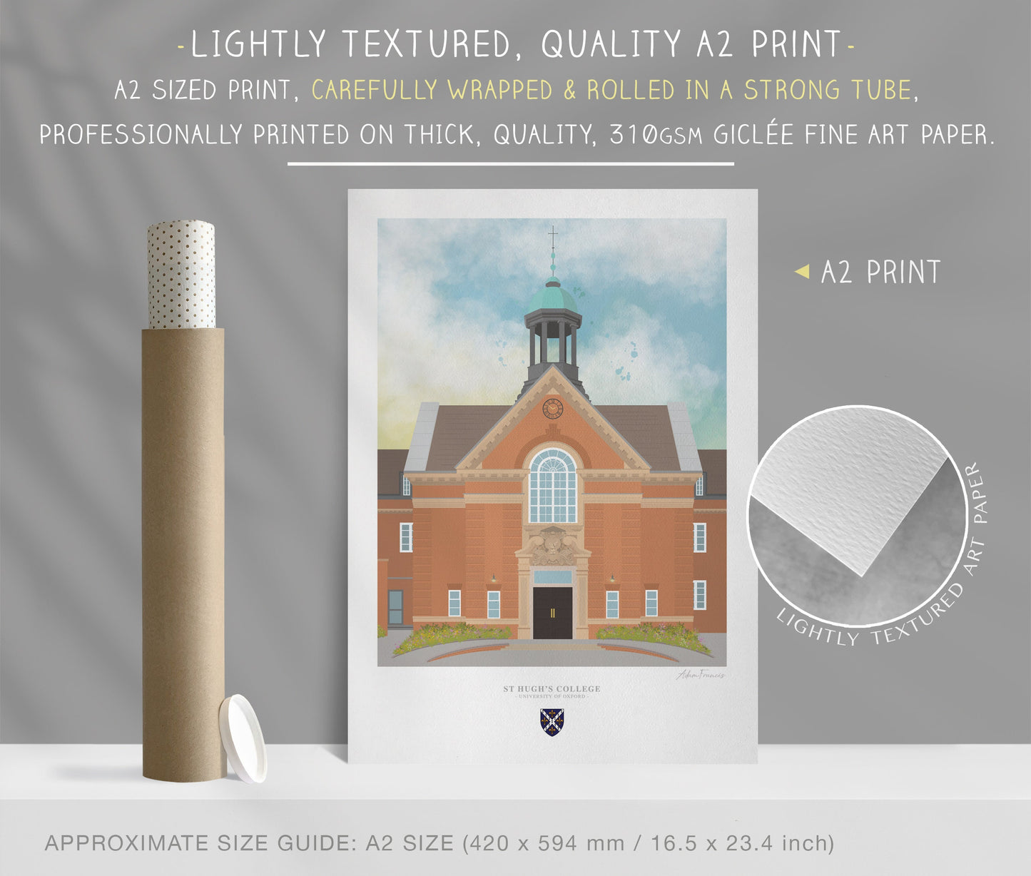 St Hugh's College, University of Oxford, Art Print