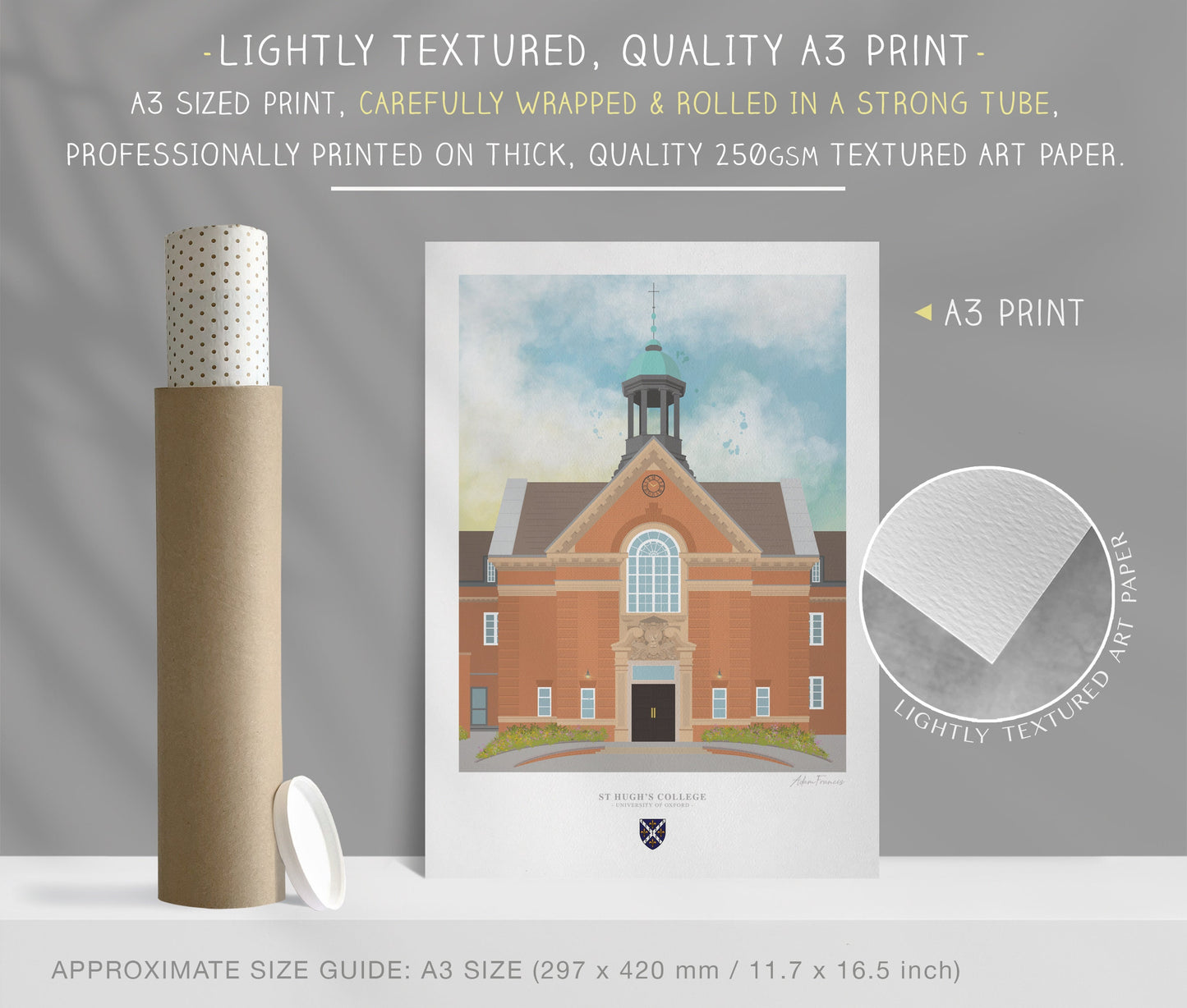 St Hugh's College, University of Oxford, Art Print