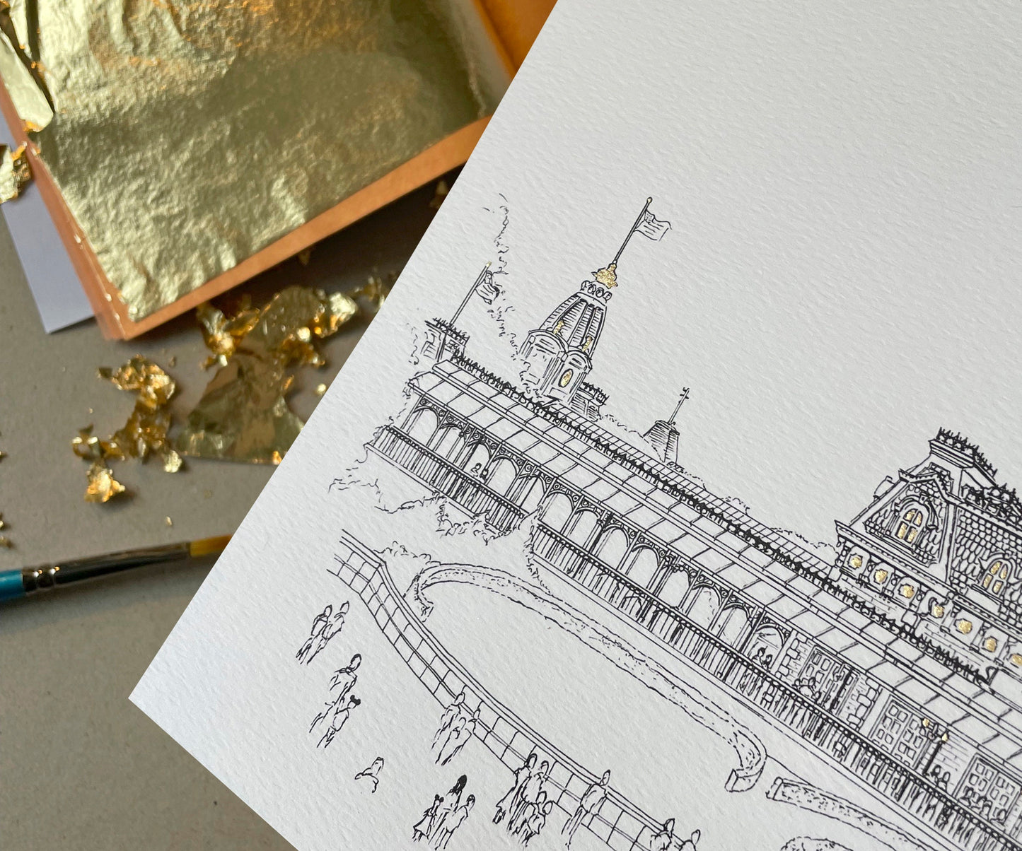 Main Street Station, Florida, Art Print, hand finished in GOLD LEAF