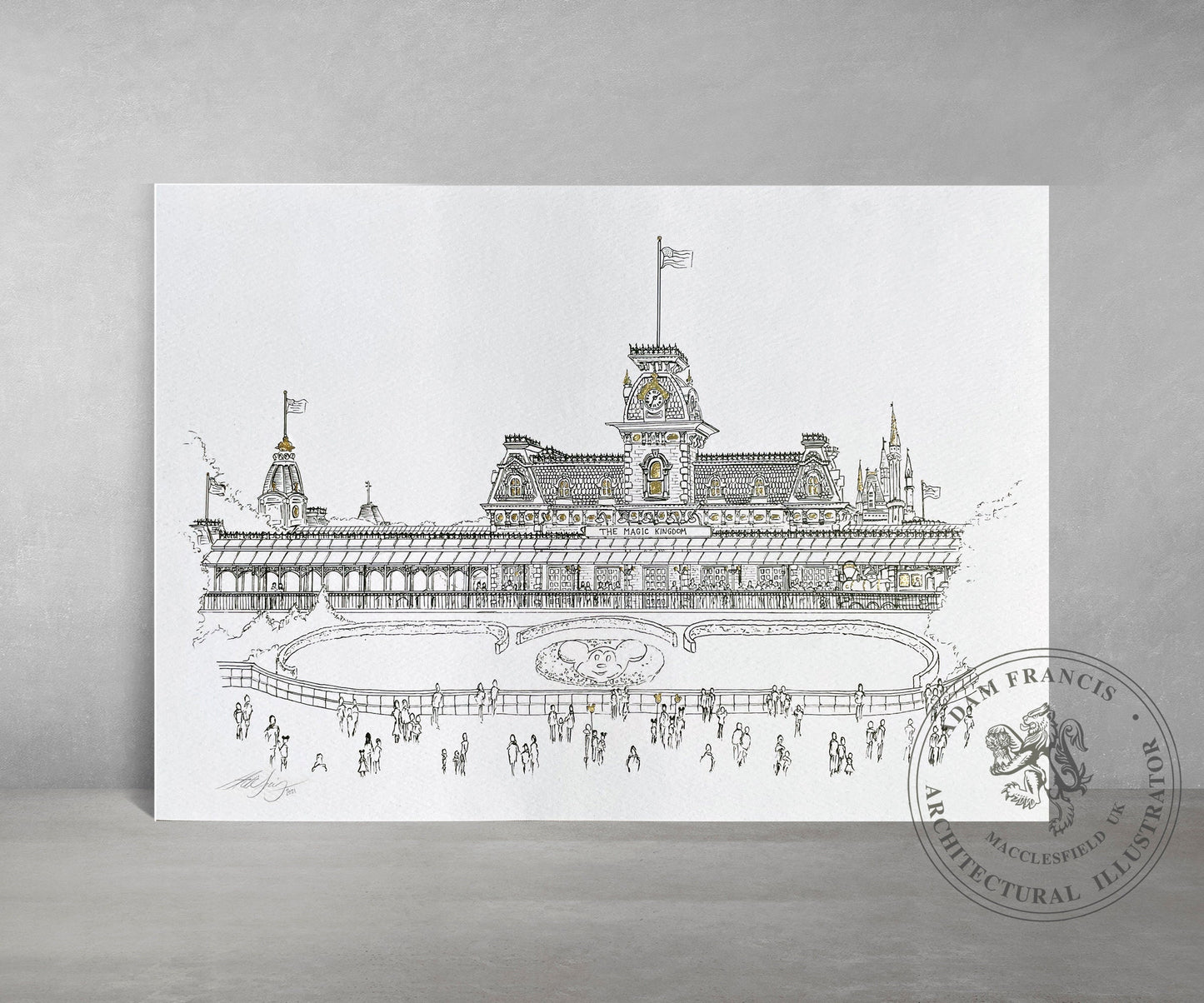 Main Street Station, Florida, Art Print, hand finished in GOLD LEAF