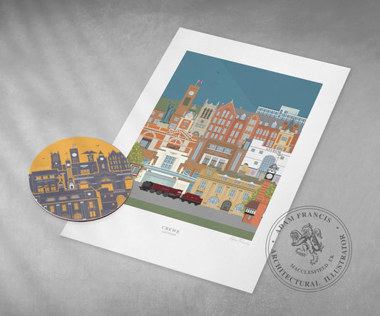 Crewe Art Print & Coaster set.